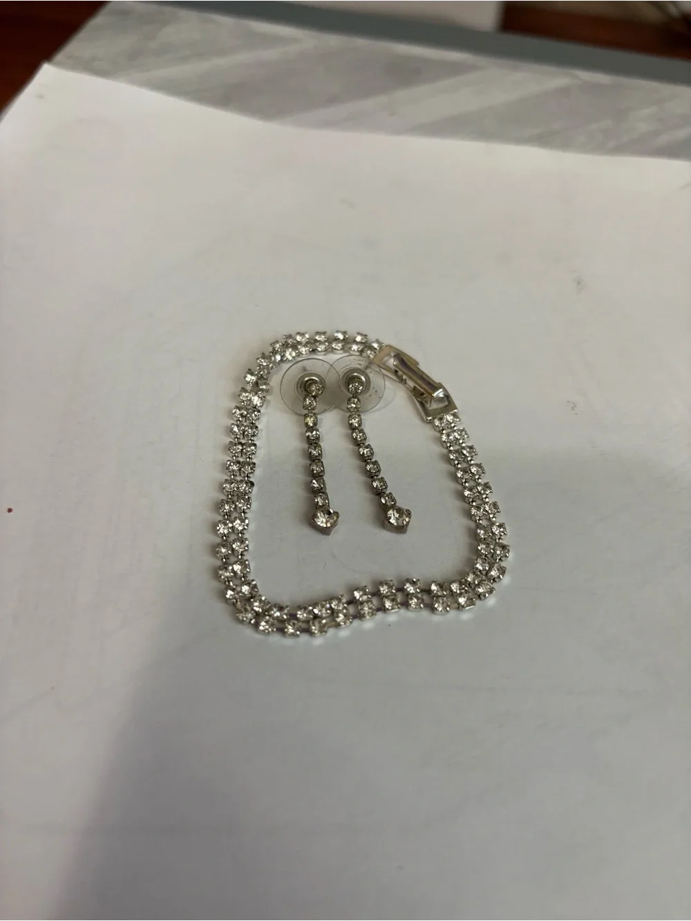 Silver-Tone Crystal Tennis Bracelet and Drop Earrings Set